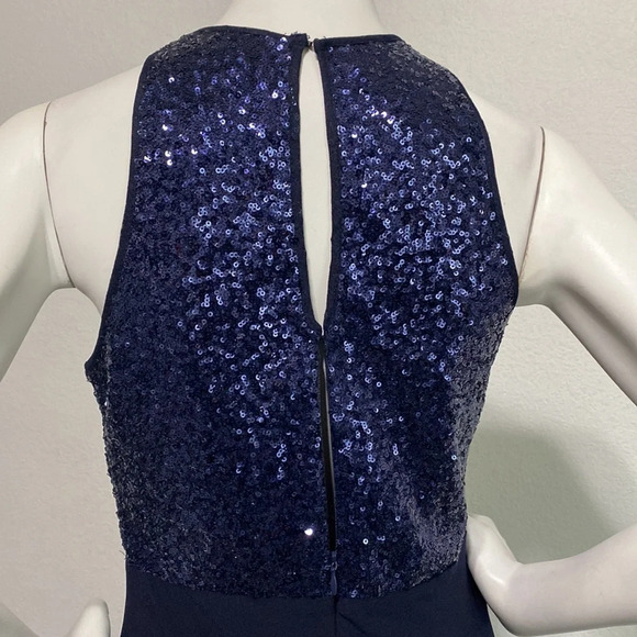 Cache Navy Blue High Neck Sleeveless Sequin Long Maxi Gown Dress Size 8 - Picture 10 of 11